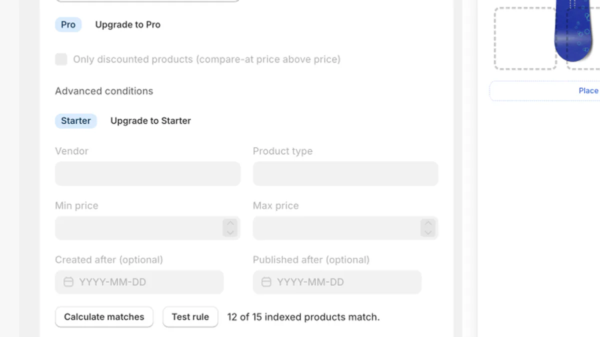 Synthetic LumenCanvas targeting example with advanced fields above Calculate matches and an indexed match result